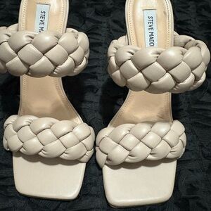 Steve Madden Tan Kenley Square Open Toe Braided Sandal Heels Women’s Size 9